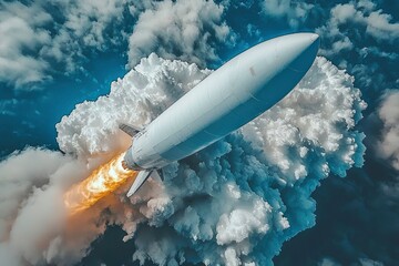 Wall Mural - rocket launch through dramatic cloudscape a stunning aerial view