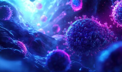 Poster - Microscopic view of colorful viruses in a vibrant cellular environment
