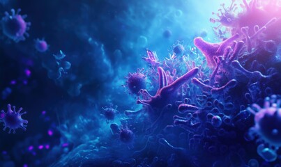 Poster - Colorful microscopic view of viruses and bacteria in a vibrant environment