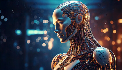 cyber ai robot with binary code