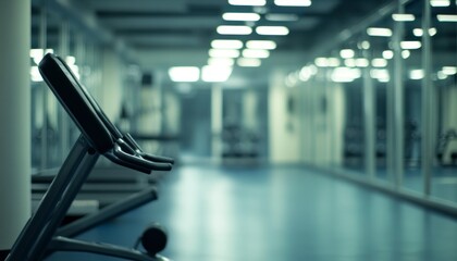 Wall Mural - Blurred background of Empty gym, focus on equipment and interior design