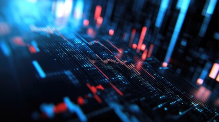 Fototapete - A close-up of a D financial graph with light reflections and shadows, illustrating the depth and complexity of data analysis in a visually striking way.
