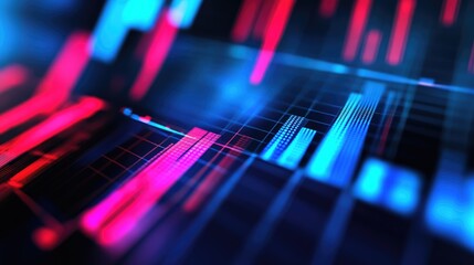 Poster - A close-up of a D bar graph in blue and red, each bar representing different data sets in a financial report, with depth and shadows for realism.