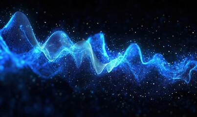 Poster - abstract blue wave pattern with glowing particles and light effects