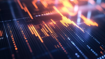 Fototapete - A close-up of a D financial graph with light reflections and shadows, illustrating the depth and complexity of data analysis in a visually striking way.