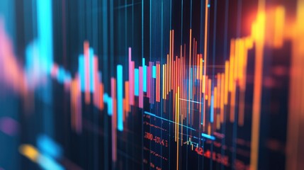 Fototapete - A close-up of a D financial graph with light reflections and shadows, illustrating the depth and complexity of data analysis in a visually striking way.