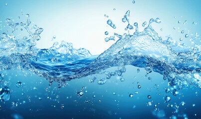 Poster - Dynamic water splash with droplets creating a vibrant blue background