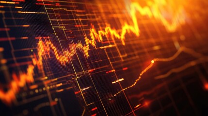 Fototapete - A detailed close-up of a gold price chart on a digital screen, with fluctuating lines and candlestick patterns, highlighting the dynamic nature of the gold market.