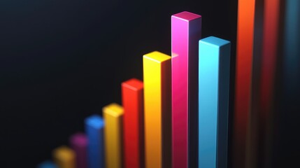 Poster - A dynamic D bar graph with colorful segments rising sharply against a dark background, symbolizing impressive business growth and financial success.