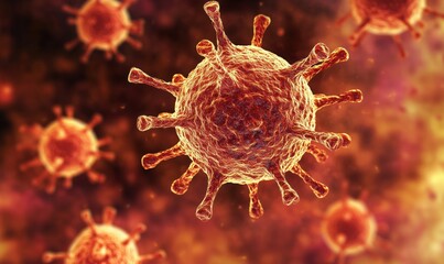 Poster - Microscopic view of virus particles with detailed structure and vibrant colors