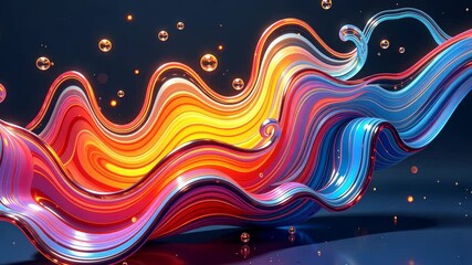 Poster - A colorful wave with bubbles in the background. The bubbles are in different colors and sizes. The wave is made of different colors and is very long