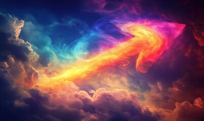 Poster - Colorful abstract arrow in vibrant clouds representing growth and direction