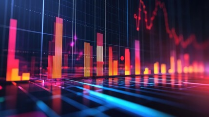 Fototapete - A sleek D bar chart with high-tech design elements, illustrating key performance indicators in a corporate setting, emphasizing modern data representation.