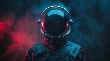 Wall Mural - Astronaut helmet, cosmic reflection, smoky studio, science fiction backdrop, space exploration