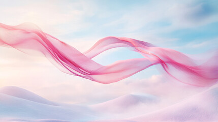 Poster - Colorful wisps of fabric dance in the air against a serene sky backdrop
