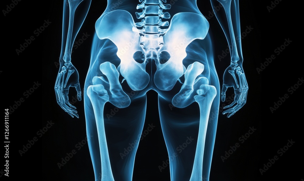 X-ray image of human pelvis and lower limbs showcasing skeletal ...