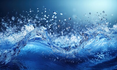 Poster - Dynamic water splash with droplets creating a mesmerizing blue wave effect