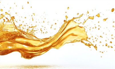 Poster - Golden liquid splash creating dynamic wave pattern against white background
