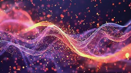 Poster - abstract flowing wave with dynamic energy particles, digital background