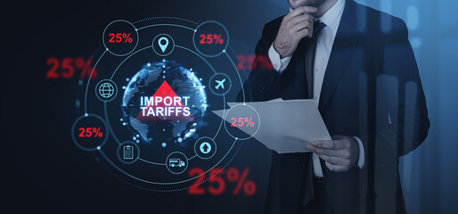 Poster - Import tariffs increase concept with 25 percent tax and business