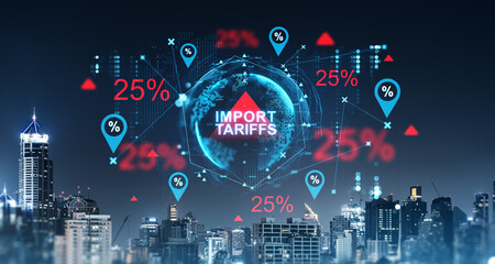 Poster - Import tariffs increase concept with 25 percent growth indicators.