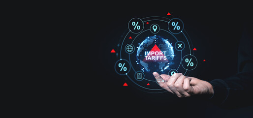 Poster - Import tariffs increase concept with digital interface and percentage symbols.