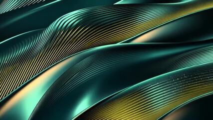 Poster - Flowing waves of emerald and gold capture the essence of modern digital artistry in a mesmerizing motion display. Generative AI