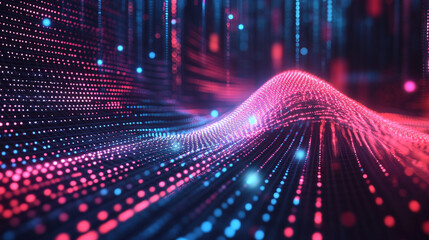Poster - Colorful abstract digital landscape illustrating data waves in motion