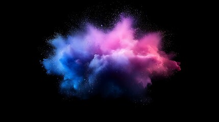 Poster - Exploding blue pink powder cloud, black background, design element