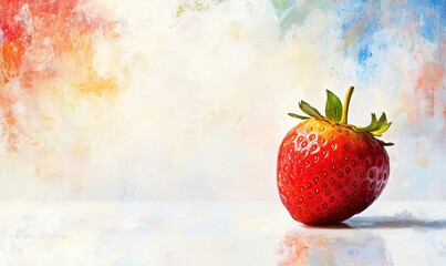 Poster - Vibrant strawberry on colorful abstract background showcasing fresh fruit artistry
