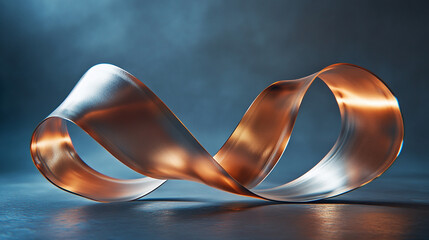 Poster - Sculptural ribbon of metal twisting gracefully under soft lighting