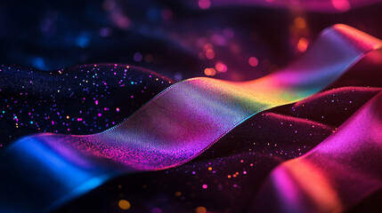 Poster - Vibrant ribbon with sparkling glitter on dark fabric creates a magical atmosphere