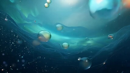 Sticker - An ultra high definition animated background simulating fluid motion oxygen molecules space blurred aquatic effect ideal scientific visualizations educational projects futuristic design applications