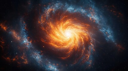 Vibrant Spiral Galaxy in Cosmic Scene with Bright Starburst and Nebula Against Starry Sky