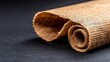 © Sagiam - Rustic Rolled Hessian Fabric Texture Burlap Material Roll Design Dark Backdrop Close Up Natural Style Woven Surface