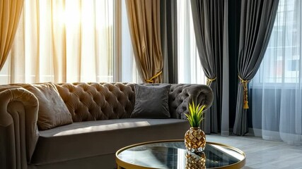 Poster - Luxurious living room bathed in sunlight, featuring elegant decor and inviting ambiance. Generative AI