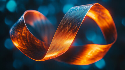 Poster - Colorful ribbon twists elegantly against a blurred background of lights