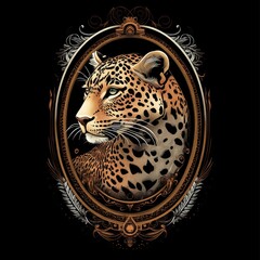 Elegant leopard portrait in ornate frame