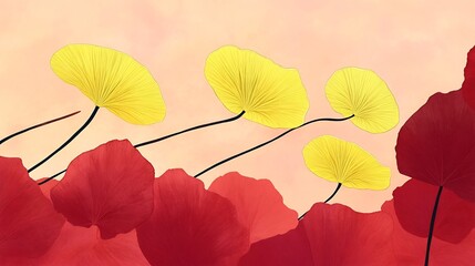 Wall Mural - Red and yellow flowers gently sway in soft light. AI Generated