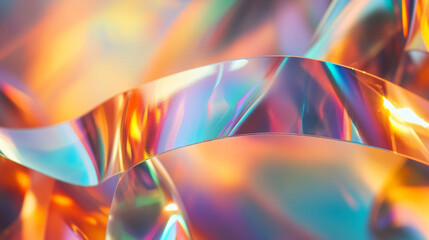 Poster - Colorful shimmering waves of reflective material create a vibrant abstract pattern