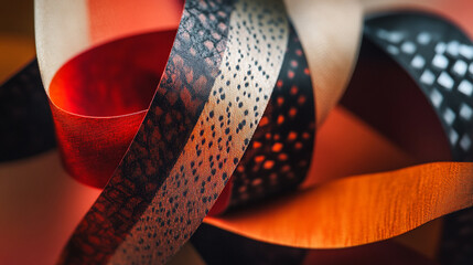 Poster - Colorful ribbons crafted from various materials intertwining on a vibrant background