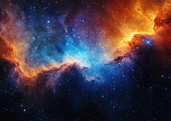 Vibrant Cosmic Nebula with Swirling Colors of Blue Purple Orange in a Starry Galaxy
