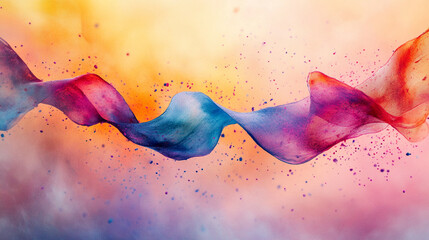 Poster - Colorful silk ribbons gracefully dance in the air against a vibrant background