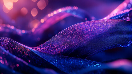 Poster - Colorful shimmering fabric waves create a mesmerizing visual in soft lighting