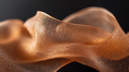 Poster - Delicate golden fabric draped elegantly against a dark background in soft lighting