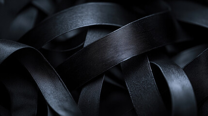 Poster - Textured black ribbon strands in various directions creating a dynamic pattern