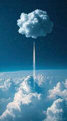 Wall Mural - rocket launch through clouds reaching for a single cloud in the sky