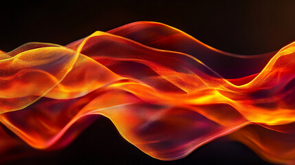 Poster - wavy patterns of bright orange and yellow fabric flowing gracefully against a dark backdrop