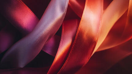 Poster - Colorful satin ribbons flowing in a gentle wave against a dark background