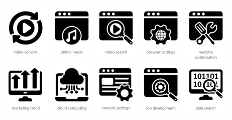 Wall Mural - A set of 5 seo icons as video convert, online music, video search